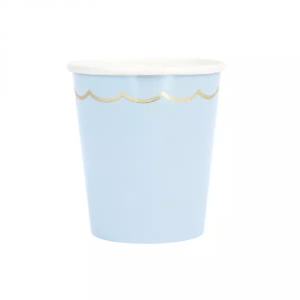 GOBELETS FESTONNES 200ML BLEU PASTEL ET OR X 8