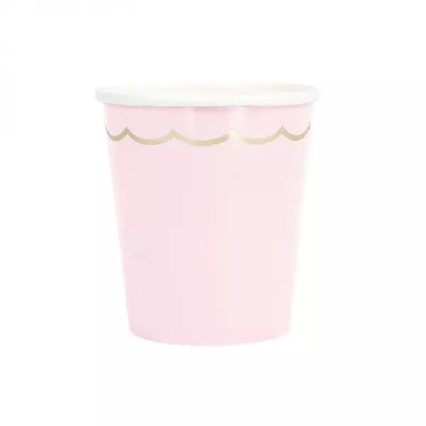 GOBELETS FESTONNES 200ML ROSE PASTEL ET OR X 8