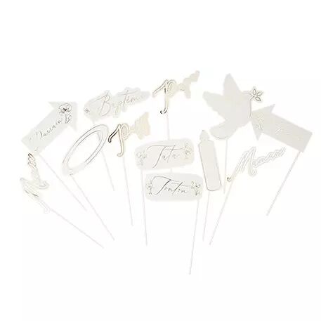 Kit Photobooth Bapt�me Papier Cr�me et Or 12Pcs