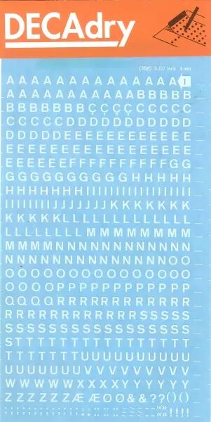 Lettres transfert blanche 4mm - 1Feuille