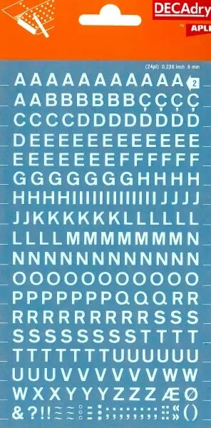 Lettres transfert blanches 6 mm - 1F
