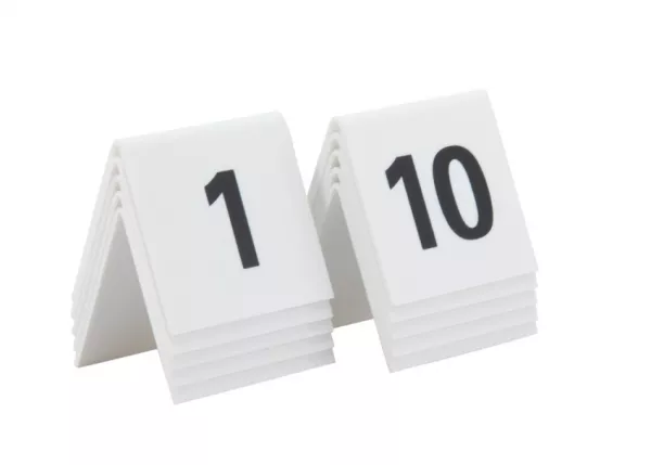 LOT DE 10 NUMEROS DE TABLE 1-10 ACRYLIQUE BLANC ET CHIFFRES NOIRS 