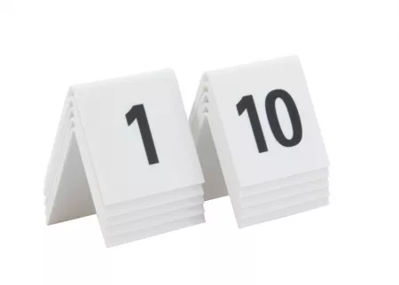 LOT DE 10 NUMEROS DE TABLE 1-10 ACRYLIQUE BLANC ET CHIFFRES NOIRS 