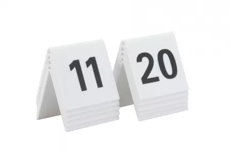 LOT DE 10 NUMEROS DE TABLE 11-20 ACRYLIQUE BLANC ET CHIFFRES NOIRS 