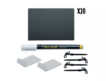 LOT DE 20 ARDOISE TAGS A7 EFFACABLE+FEUTRE CRAIE+ACCESSOIRES