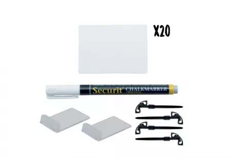 LOT DE 20 ARDOISE TAGS A8 EFFACABLE+FEUTRE CRAIE+ACCESSOIRES