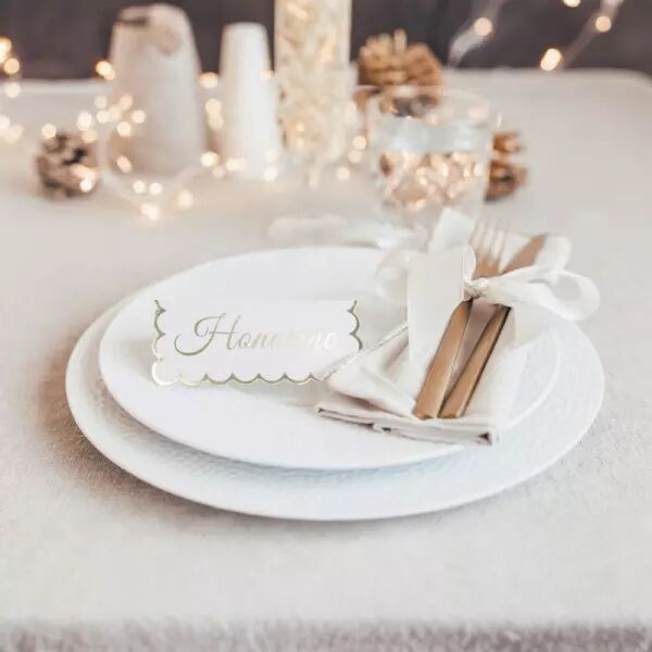 MARQUE PLACES FESTONNES BLANC ET OR X8PCS
