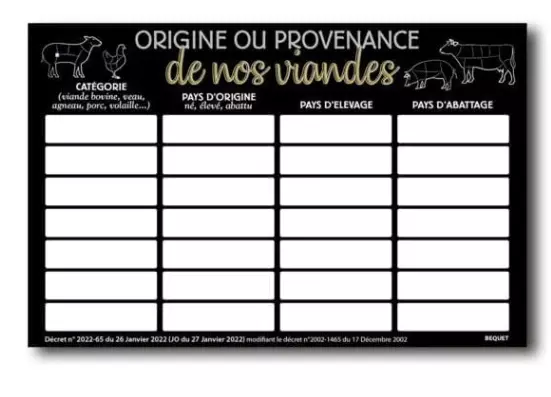Panneau 20x30cm Origine des viandes + feutre