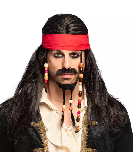 Perruque Tobias avec bandana, moustache et barbe