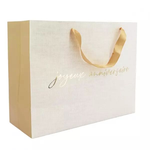  Sac Cadeau \ Joyeux Anniversaire\   Gold\'n Age Poign�e Satin Carton  Effet Lin et Or 33x26x13,5cm