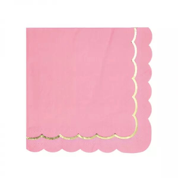 SERVIETTES FESTONNEES 33X33CM ROSE NEON ET OR X 16