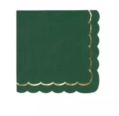 SERVIETTES FESTONNEES 33X33CM VERT JUNGLE ET OR X 16