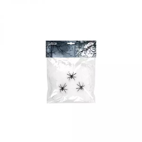Toile d\'araign�e blanche 20 grs + 3 araign�es plastique