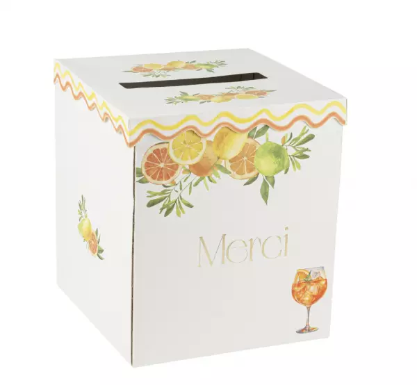 Urne \ Merci\  Fizz Agrume Carton Cr�me, Orange et Or 21x25x21cm