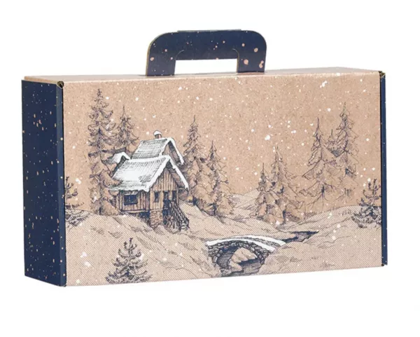 Valisette carton kraft HIVER CANADIEN bleu/blanc 33x18x9.5cm