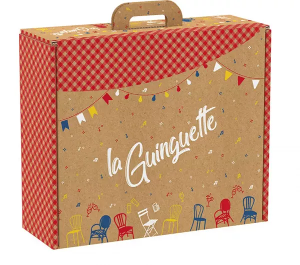 Valisette carton kraft rectangle NORDIK rouge/blanc 38.4 x 32.5 x 11.5 cm