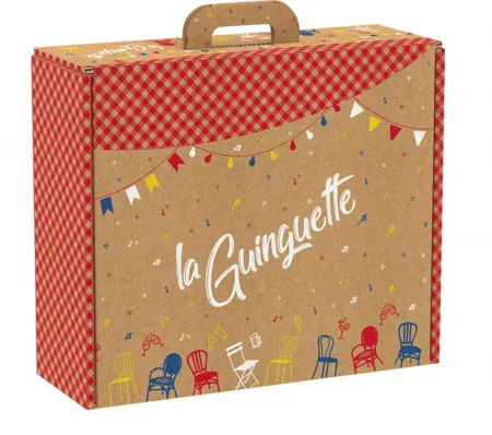 Valisette carton kraft rectangle NORDIK rouge/blanc 38.4 x 32.5 x 11.5 cm